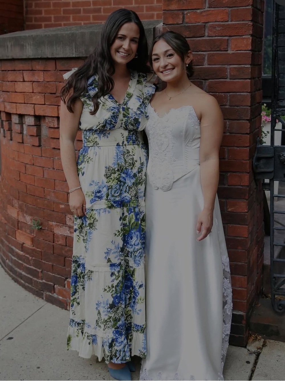 Blue Floral on Tan Dress